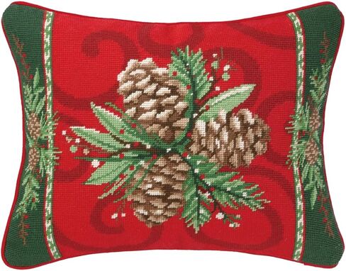 14 x 18 in. Christmas Bayberry Pine Poly Filled Needlepoint Pillow Red in Kuwait