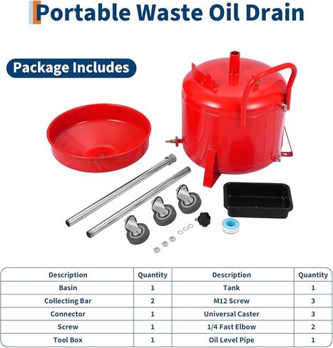 8 Gallon Waste Oil Drain Tank, Portable Oil Drainer with 28 to 62 Inches Adjustable Funnel Height & 360 Degree Wheels,Fluid Fuel Transfer Drainage for Auto Repair Shops, Garages in Kuwait