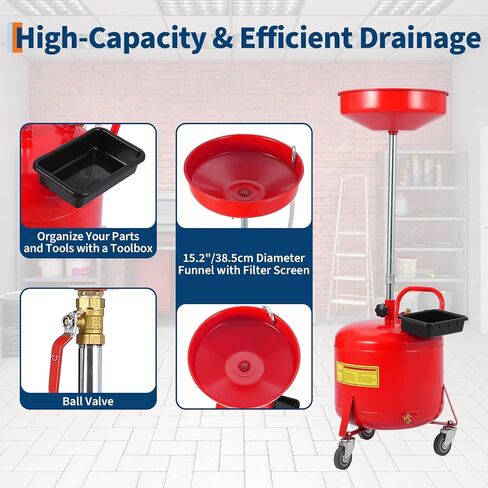 8 Gallon Waste Oil Drain Tank, Portable Oil Drainer with 28 to 62 Inches Adjustable Funnel Height & 360 Degree Wheels,Fluid Fuel Transfer Drainage for Auto Repair Shops, Garages in Kuwait