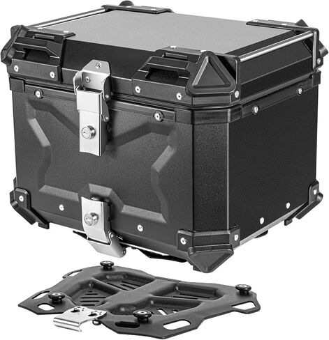 Motorcycle Top Case 45L, Aluminum Motorcycle Trunk, Waterproof Lockable Tail Box, Large Capacity Storage for Touring Travel, Anti-Theft Design, Easy Install, Universal Fit, Black in Kuwait