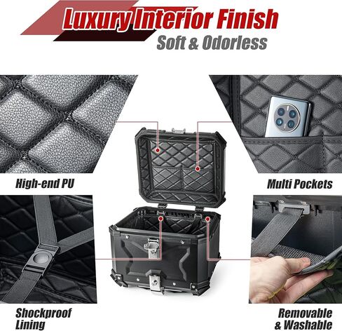 Motorcycle Top Case 45L, Aluminum Motorcycle Trunk, Waterproof Lockable Tail Box, Large Capacity Storage for Touring Travel, Anti-Theft Design, Easy Install, Universal Fit, Black in Kuwait