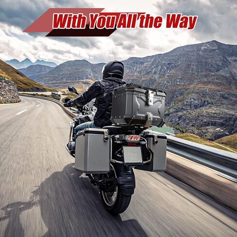 Motorcycle Top Case 45L, Aluminum Motorcycle Trunk, Waterproof Lockable Tail Box, Large Capacity Storage for Touring Travel, Anti-Theft Design, Easy Install, Universal Fit, Black in Kuwait