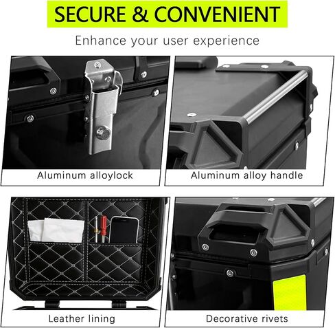 Motorcycle Top Case 45L Aluminum Alloy Motorbike Tail Box with Waterproof Lid & Anti-Shock Detachable Suitable for Stowing Helmets and Luggage in Kuwait