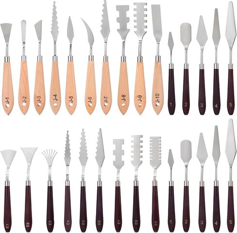 29 Piece Palette Knife Set, Numbered Paint Spatula Stainless Steel with Wooden Handle for Acrylic and Oil Painting Textured Art Supplies Canvas in Kuwait