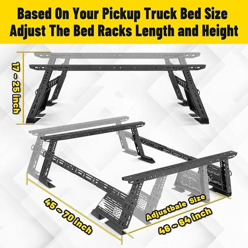 حامل سرير MONOKING بوزن 1300 رطل متوسط ​​الحجم للشاحنة البرية مع 2 من العارضات ولوحات العلم DIY، رف شحن عالي قابل للتعديل من 16 بوصة إلى 25 بوصة للمصارع JT Tacoma Frontier Canyon Colorado Ranger سلم رف in Kuwait