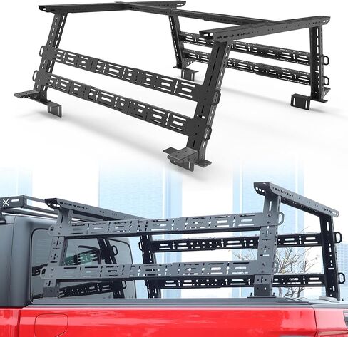 حامل سرير MONOKING بوزن 1300 رطل متوسط ​​الحجم للشاحنة البرية مع 2 من العارضات ولوحات العلم DIY، رف شحن عالي قابل للتعديل من 16 بوصة إلى 25 بوصة للمصارع JT Tacoma Frontier Canyon Colorado Ranger سلم رف in Kuwait