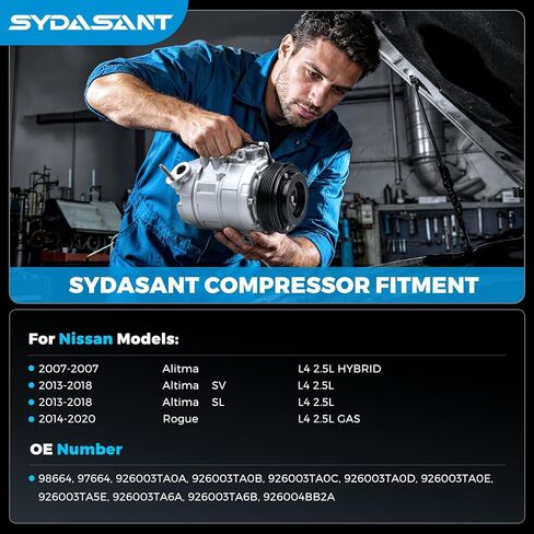 AC Compressor Compatible with (ONLY Fit SL/SV Model) Nissan Altima 2.5L 2007 2013-2018, Rogue 2.5L 2014-2020 Air Conditioner, A/C Air Conditioning VCS-14EC Style (Not DKS17D), CO 29073C, 98664 in Kuwait