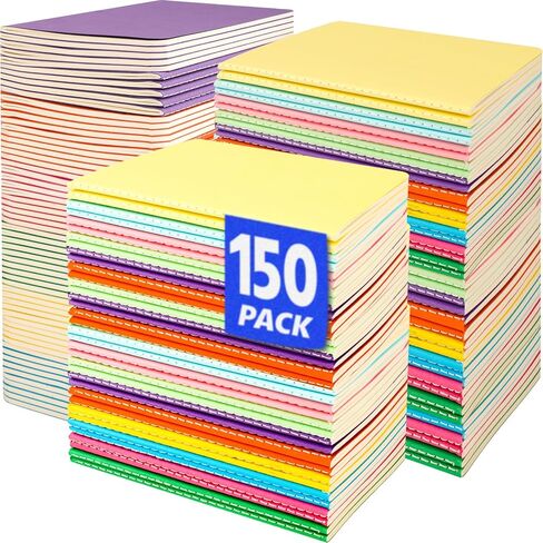 150 حزمة من دفاتر الملاحظات الصغيرة المبطنة، مجموعة دفاتر ملاحظات صغيرة الحجم مقاس 3.5 بوصة × 5.5 بوصة، بغلاف ملون واسع القاعدة، 10 ألوان 24 ورقة (48 صفحة) للمسافر والطلاب واللوازم المدرسية in Kuwait