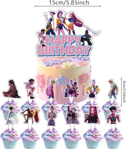 25Pcs For Demon Movie Hunters Cake Decorations with 24pcs Cupcake Toppers, 1pcs Happy Birthday Cake Topper, Cartoon Themed Party Supplies, Perfect for Birthday Party Decorations in Kuwait