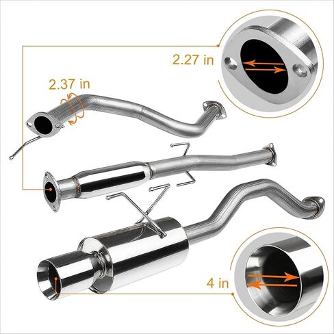 Stainless Steel Exhaust System 4 Inch Round Tip 2.25 Inch Inlet FOR Honda Civic for 1992 1993 1994 1995 1996 1997 1998 1999 2000 SDD-CBEHC922NRT in Kuwait