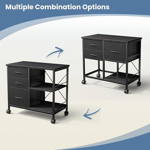 DUMOS 3-Tier Mobile File Cabinet, Printer Stand with Storage, Office Table with Drawers and Back Support Bar, Holds 110lb for Home Office, Rustic Black in Kuwait