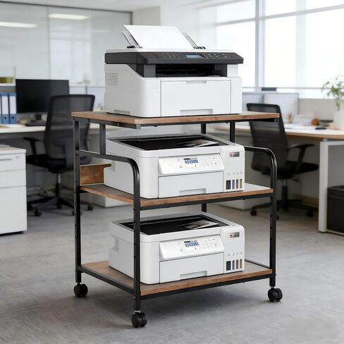 GCCSJ Large Printer Stand，3 Tier Printer Cart with Adjustable Storage Shelf，23.6 x18.9 x 29.5 inches Printer Stand for Home Office, Stands for Heat Press Scanner Fax, Industrial Style, Black in Saudi Arabia