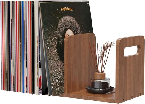 Wooden Vinyl Record Storage with Adjustable Divider, Magazine Holder Desktop Bookshelf Vinyl Record Storage Rack, Holds up to 80-100 LPs, Minimalistic Design for Files Books Magazines Record Rack in Kuwait