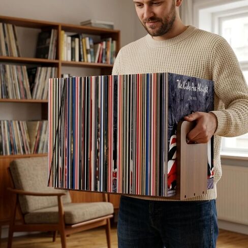 Wooden Vinyl Record Storage with Adjustable Divider, Magazine Holder Desktop Bookshelf Vinyl Record Storage Rack, Holds up to 80-100 LPs, Minimalistic Design for Files Books Magazines Record Rack in Kuwait