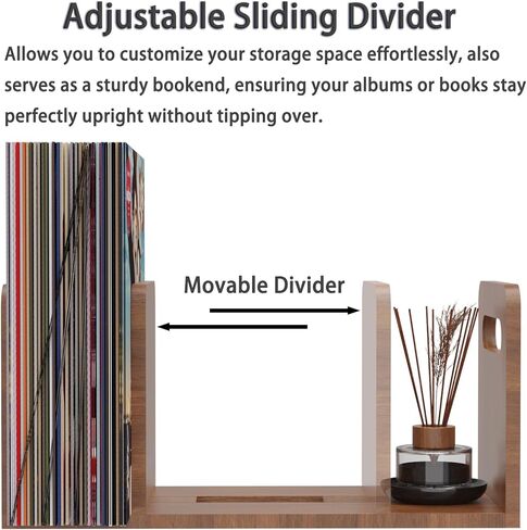 Wooden Vinyl Record Storage with Adjustable Divider, Magazine Holder Desktop Bookshelf Vinyl Record Storage Rack, Holds up to 80-100 LPs, Minimalistic Design for Files Books Magazines Record Rack in Kuwait