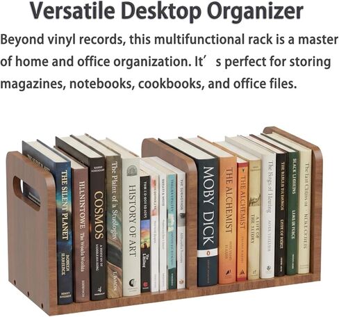 Wooden Vinyl Record Storage with Adjustable Divider, Magazine Holder Desktop Bookshelf Vinyl Record Storage Rack, Holds up to 80-100 LPs, Minimalistic Design for Files Books Magazines Record Rack in Kuwait