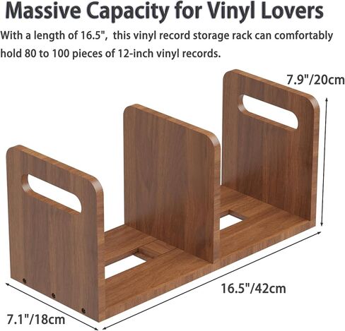 Wooden Vinyl Record Storage with Adjustable Divider, Magazine Holder Desktop Bookshelf Vinyl Record Storage Rack, Holds up to 80-100 LPs, Minimalistic Design for Files Books Magazines Record Rack in Kuwait