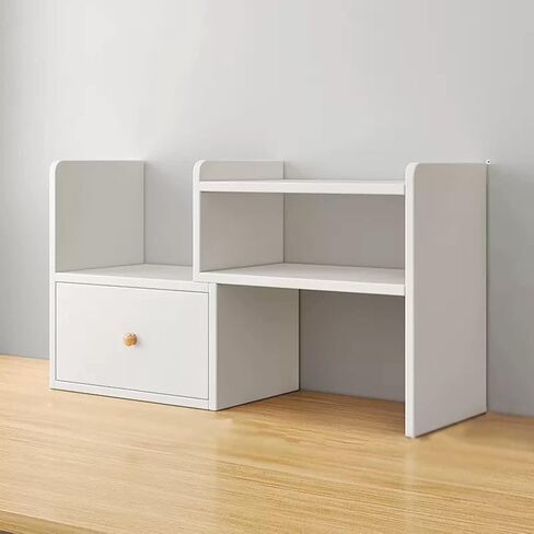 Storage Shelving Unit Wooden Desktop Bookshelf with 1 Drawer Adjustable Organizer Bookcases Rack Shelf for Office Kitchen in Kuwait