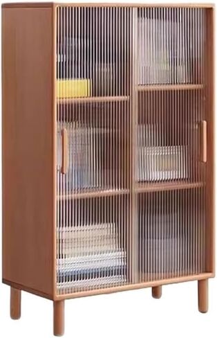 Storage Shelving Unit Multi Compartment Bookshel Wooden Organizer Rack with Sliding Glass Door for Office Books Study Supplies in Kuwait