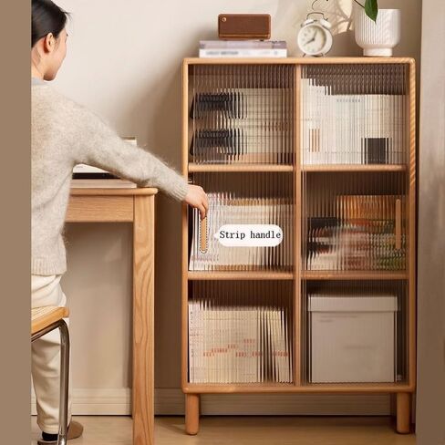 Storage Shelving Unit Multi Compartment Bookshel Wooden Organizer Rack with Sliding Glass Door for Office Books Study Supplies in Kuwait