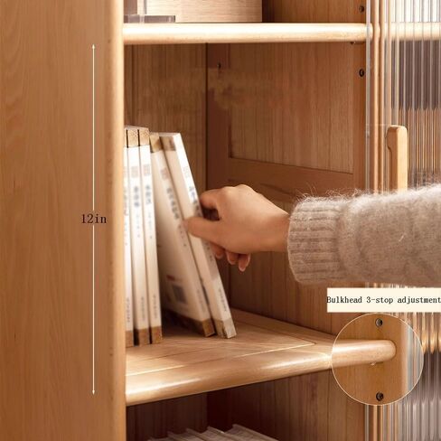 Storage Shelving Unit Multi Compartment Bookshel Wooden Organizer Rack with Sliding Glass Door for Office Books Study Supplies in Kuwait