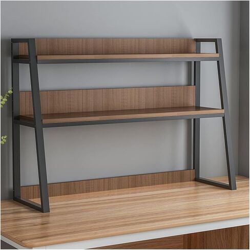 Storage Shelving Unit 2-Tier Brown Desktop Bookshelf Wooden Bookcase PC Desk Organizer Shelves Rack for Office Supplies in Kuwait