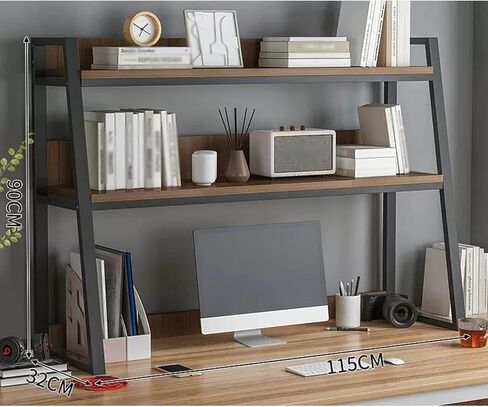 Storage Shelving Unit 2-Tier Brown Desktop Bookshelf Wooden Bookcase PC Desk Organizer Shelves Rack for Office Supplies in Kuwait