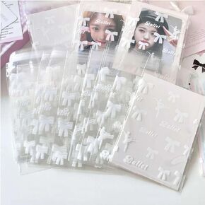 50Pcs Ins Ballet Bow Photo Card Sleeves Kpop Photocard Sleeves Sweet Bowknot Card Protectors Clear OPP Bag Self Sealing Bags Small Cellophane Bags for Gift Packaging Korean Idol Photo Cards