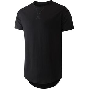 Mens Hipster Hip Hop Longline T Shirts Fashion Lightweight Crewneck Cotton T-Shirt Short Sleeve Premium Tee Shirts Tops