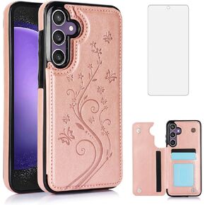 Asuwish Phone Case for Samsung Galaxy S23 FE 5G with Tempered Glass Screen Protector and Card Holder Wallet Cover Stand Flip Leather Cell Accessories S 23 FE S23FE5G S23FE 23S G5 Women Men Black
