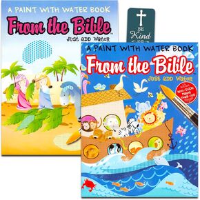 Bible Paint with Water Set - Biblical Painting Art Set Bundle Includes 2 Coloring Books with Bible Themed Painting Activities, Coloring Pages, Bookmark, More
