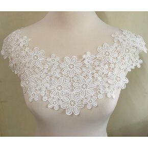 White Embroidered Lace Neckline Collar Floral Brown Leaf Applique Patches Scrapbooking Embossed Sewing (Style A)