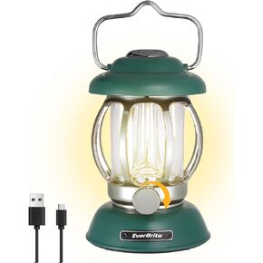 EverBrite Camping Lantern Rechargeable, Retro Metal Camping Light, 4400mAh Battery Powered Hanging Vintage Camping Lamp, 3 Light Modes, Outdoor Tent Light, Emergency Lantern for Power Outage - Black