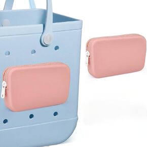 Organize in Style - Silicone Beach Bag Accessories for Your Bogg Bag，Beach Bag Accessories，Soft Silicone Insert Wallet Charm for Bogg Bags Accessories (Light pink)