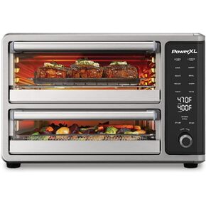 PowerXL SmartSynx Dual Door Oven, 8 Quick-Touch Cooking Presets including Air Fry, Toast, Bake, Broil, Reheat and More, Cook 2 Different Foods at the Same Time, Large Capacity & Adjustable Temperature