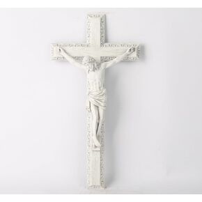 BC Catholic Crucifix Wall Cross, Religious Plaster White Crucifix Wall Decor for Elegant Modern Home, Devout Gift for Young Adults, Mothers Day Gifts, 12" H Hand Painted by Buildclassic