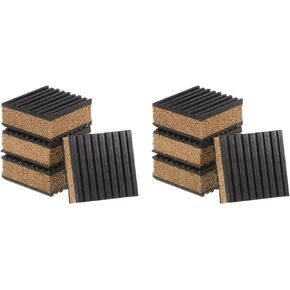 uxcell 8pcs Ribbed Anti-Vibration Isolation Rubber Pads 2" Length x 7/8" Thick, Square Anti Vibration Pads with Cork Center Layer for HVAC Air Compressor Washer