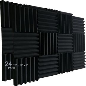 Xinglong 12" x 12" x 2" 24 Pack Black Acoustic Wedge Studio Soundproofing Foam Wall Tiles