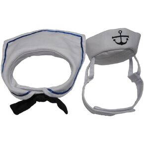 Dogs Kingdom Cat Dog Sailor Costume Hat Navy Tie Pet Sailor Costume Set White One Size