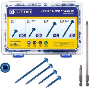 مجموعة متنوعة من 320 قطعة من براغي ثقب الجيب - 8 × 1 بوصة، 8 × 1-1/4 بوصة، 8 × 2-1/2 بوصة، 8 × 2 بوصة براغي خشبية ذات خيط خشن مقاومة للصدأ، محرك مربع، لقمة محرك متضمنة، أزرق in Kuwait