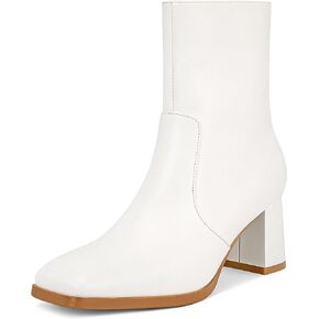 Black Faux Leather Ankle Boots Fashion Square Toe Chunky Platform Boots with Side Zipper