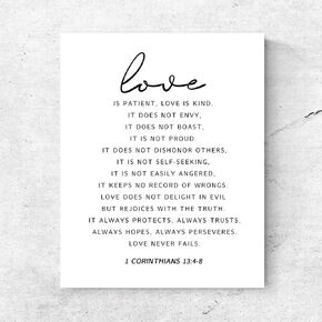 1 Corinthians 13 Love is Patient Love is Kind Love Quotes Wall Art Decor Christian Couple Bible Verse Bedroom Signs, Love Never Fails Sign 8 x 10 Inches Unframed