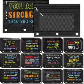 36 Pieces Pencil Pouch for 3 Ring Binder Bulk Inspirational Pencil Pouch Double Zip Zipper Pencil Bag for Classroom Binder Cosmetic Bag Pencil Folder Case for School Students Teacher Supplies