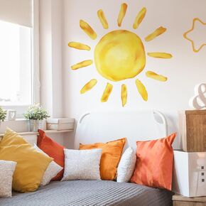 23.23x22.44 Inches Watercolor Boho Sun Wall Decals Yellow Sun Wall Stickers Removable Sunshine Art Decor for Baby Nursery Classroom Playroom Bedroom Kindergarten Wall Decor in Saudi Arabia