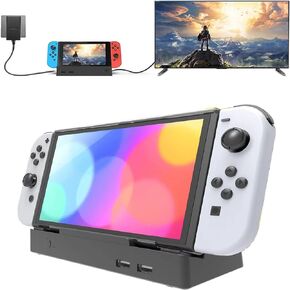 TV Docking Station for Nintendo Switch and Switch OLED, Portable Charging Stand and 1080P HDMI Adapter with Extra USB 3.0 Port, Replacement for Official Switch Dock (Black)