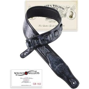 Walker & Williams GB-182 Handmade Cobalt Black Brushed Padded Guitar Strap With Celtic Braid Design For Acoustic, Electric, And Bass Guitars