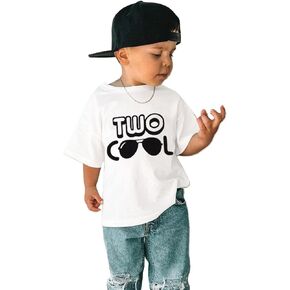 Toddler Baby Boy 2nd Birthday Shirt Funny Glasses Two Cool Print T-Shirt Short Sleeve Summer Cotton Casual Tee Top