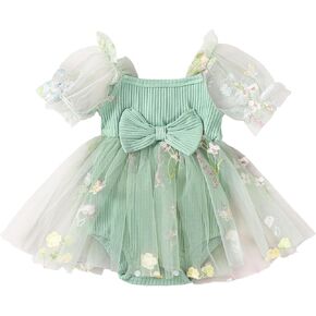 Newborn Baby Girl Clothes Ruffle Romper Dress Flower Embroidery Tulle Headband Cute Spring Summer Outfit