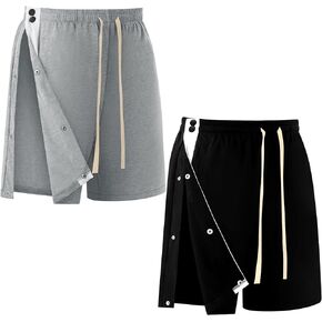 2 Pcs Mens Tear Away Shorts Surgery Recovery Shorts for Man Snap Tear Away Pant with Pockets Adaptive Post Hip Knee Surgery Recovery Clothing with Waist Tie Black, Gray