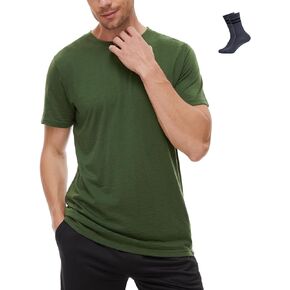 Men's Merino Wool T-Shirt Short Sleeve Athletic Tee Wicking Mens Base Layer(Wool Face Mask Included)